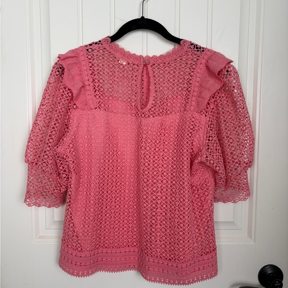 Romantic Pink Lace Blouse | Ruffle Detail | Feminine Spring Top - Picture 6 of 7